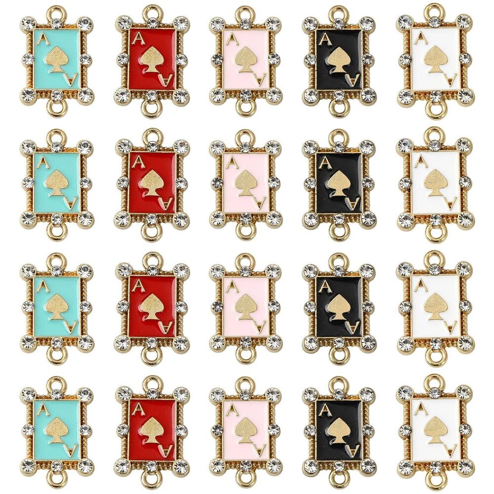 9881 20 pcs 5 Colors Poker Spades Enamel Connector Charms Rectangle Playing